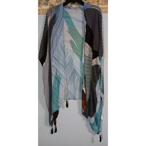 Moss Rose One Size Open Tassel Boho Festival Lightweight Art To Wear Kimono Top